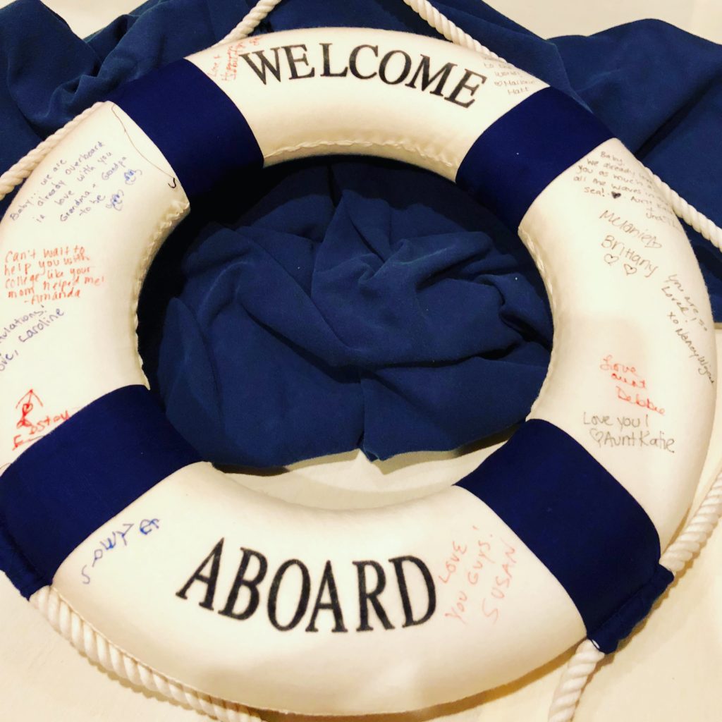 Nautical nursery life preserver decoration signed baby shower guest book