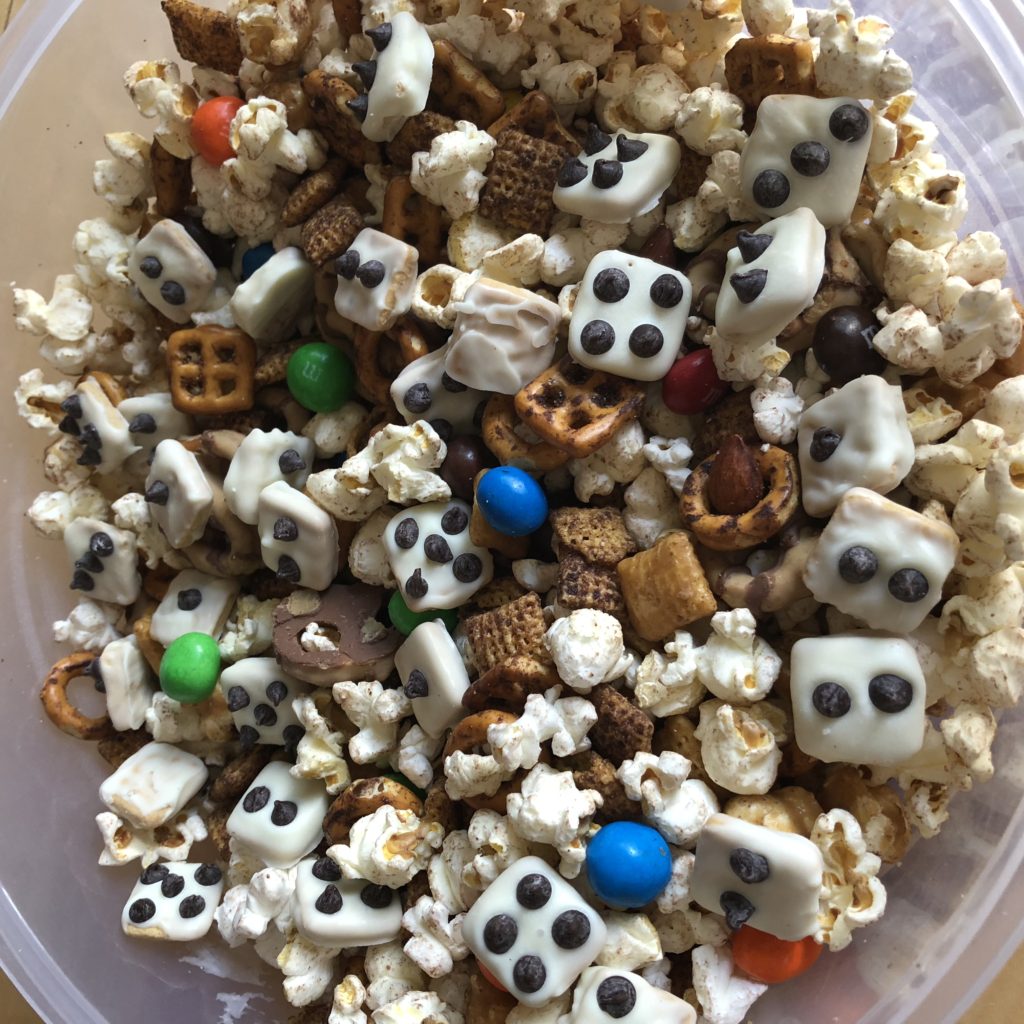 Trail mix sweet and salty Game Night white chocolate dice
