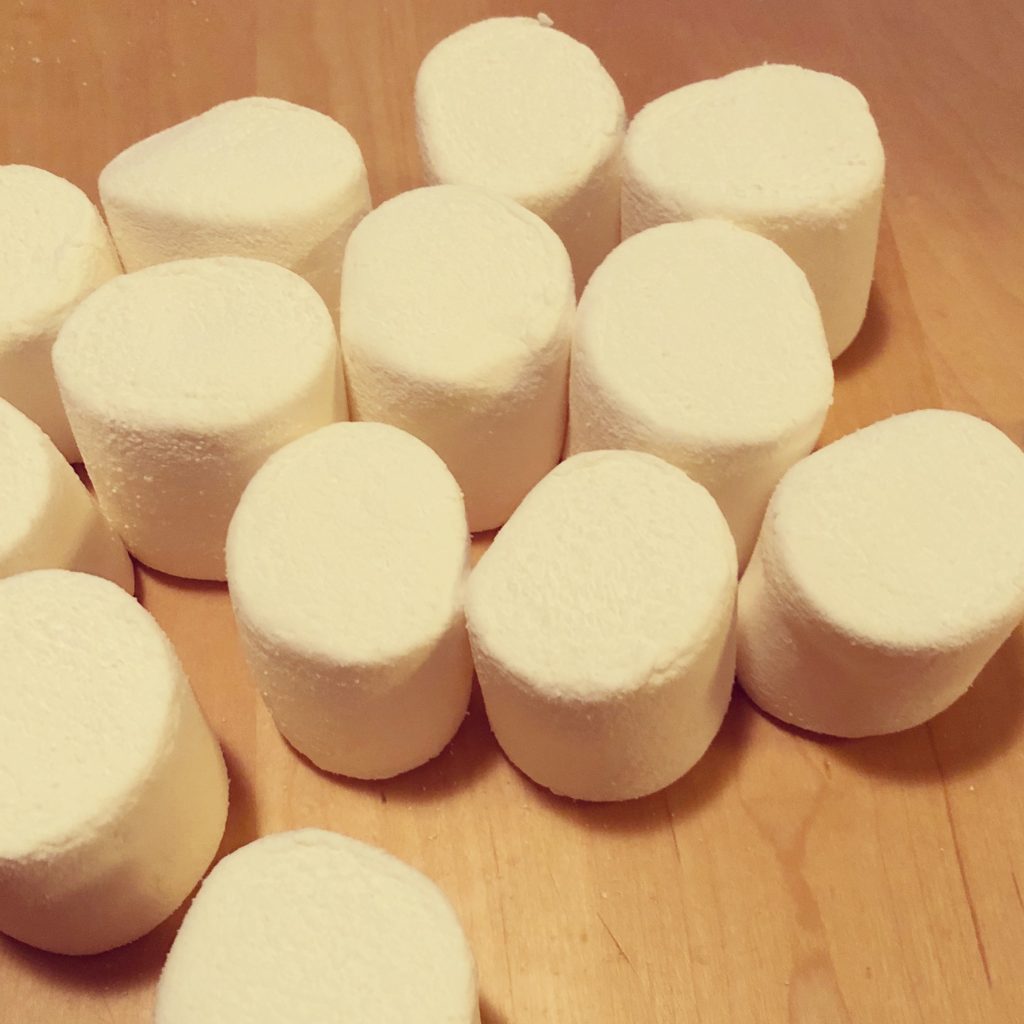 Giant marshmallows on kitchen table