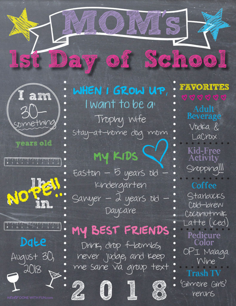 Mom's First Day of School: Tips to Unwind and Recharge Free Chalkboard Printable Sign