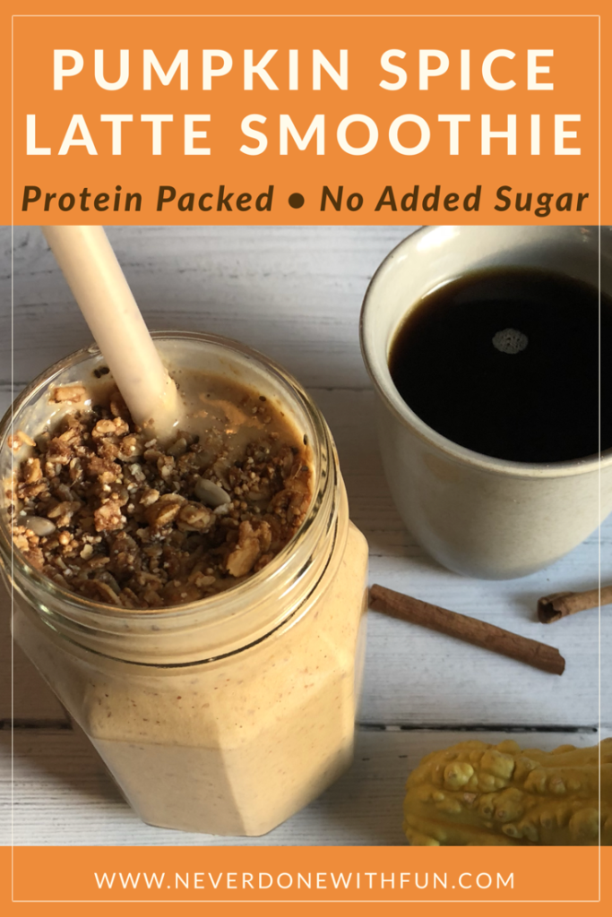 Healthy Pumpkin Spice Latte Smoothie: High protein, clean eating, no added sugar breakfast smoothie recipe with hidden veggies