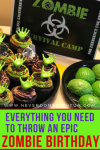 Zombie Apocalypse Theme Party Details: Kids Birthday Theme Walking Dead Viewing Party food, decor, printables, favors #zombie #party #walkingdead