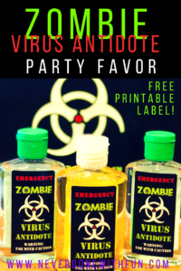 Zombie Virus Antidote Hand Sanitizer: Make Your Own Party Favor with Free Printable for Zombie Apolcalypse or Walking Dead Party #themeparty #partyfavor #walkingdead #zombieparty