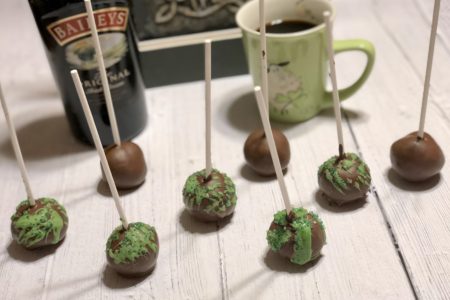 Irish Coffee Boozy Cake Pops | Chocolate Irish Whiskey Cake with Bailey's Irish Cream Buttercream Frosting | Boozy dessert treat for St. Patrick's Day revelry #stpatricksday #dessert #cakepops #baileysirishcream