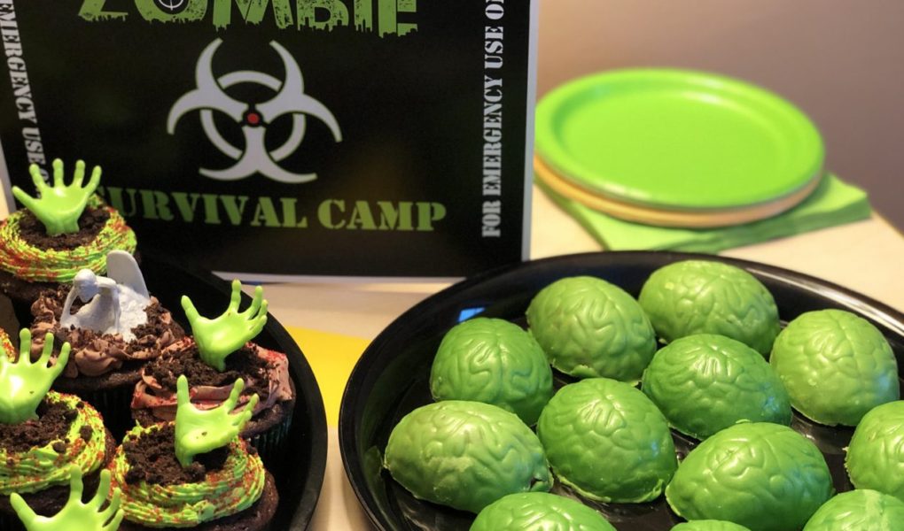 Zombie Apocalypse Theme Party Details: Kids Birthday Theme Walking Dead Viewing Party food, decor, printables, favors #zombie #party #walkingdead