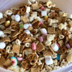 St. Patrick's Day Leprechaun Bait Trail Mix sweet and salty snack mix for kids and adults with cereal, candy, pretzels, more #stpatricksday #leprechaun #snacks #recipes #holidays