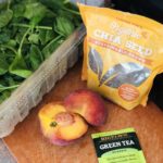 Peachy Green Energy Smoothie vegan dairy-free clean eating smoothie with green tea, peaches, chia seeds, spinach