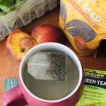 Peachy Green Energy Smoothie vegan dairy-free clean eating smoothie with green tea, peaches, chia seeds, spinach