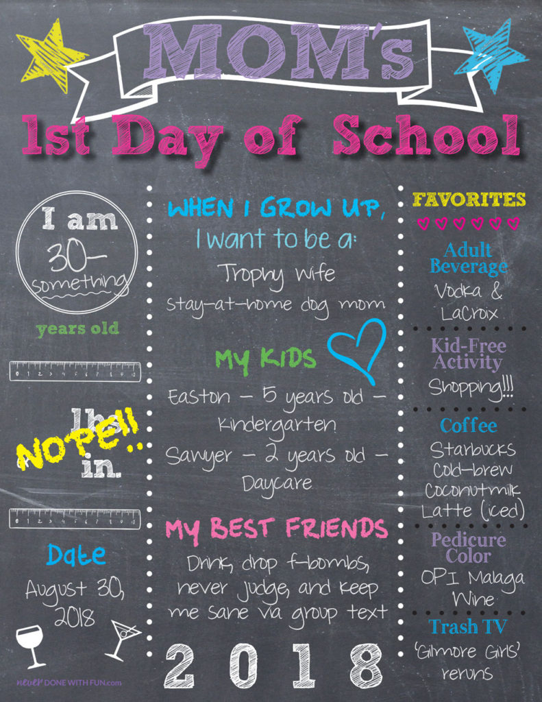 Moms 1st day of School  School signs, Signs for mom, School chalkboard
