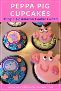 Simple Make-It-Yourself Peppa Pig theme party cupcakes with a $7 cookie cutter