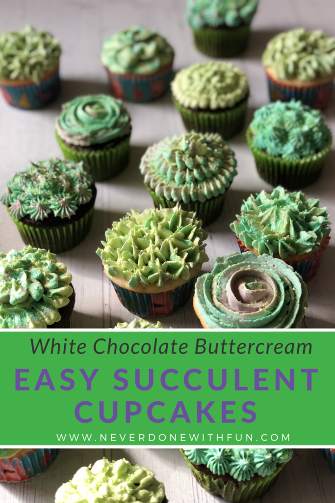 White Chocolate Buttercream Succulent Cupcakes