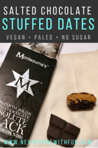 Salted Dark Chocolate Stuffed Date: A totally indulgent but still Paleo vegan chocolate treat #cleansweets #vegan #chocolate #medjooldates