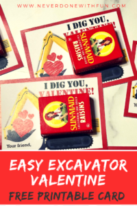Excavator Raisin Valentine Printable for Toddlers: Easy Healthy Make-Your-Own Cards with Mini Boxes of Raisins #valentines #toddlers #crafts