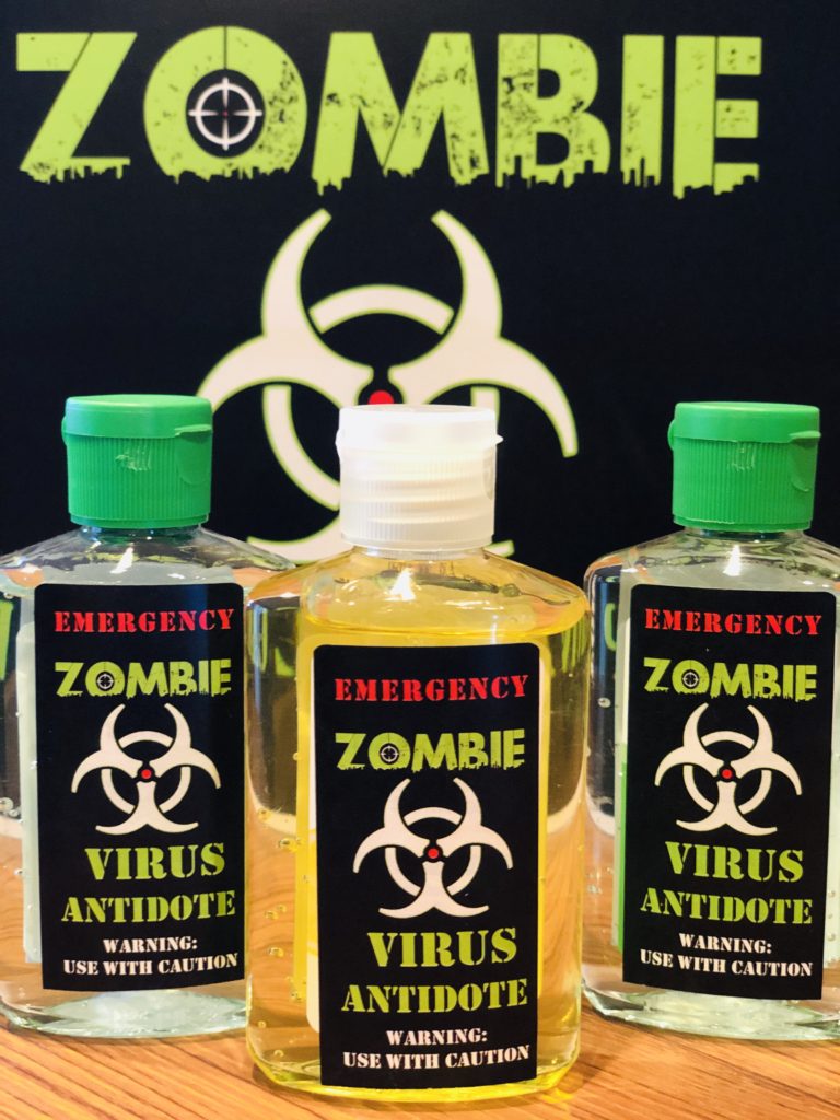 Zombie Virus Antidote Hand Sanitizer: Make Your Own Party Favor with Free Printable for Zombie Apolcalypse or Walking Dead Party #themeparty #partyfavor #walkingdead #zombieparty