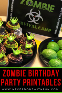 Zombie Apocalypse Theme Party Details: Kids Birthday Theme Walking Dead Viewing Party food, decor, printables, favors #zombie #party #walkingdead
