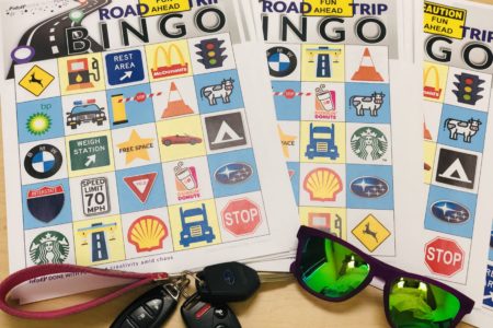 Road Trip Bingo Game Board car trip activities for kids road signs landmarks restaurants etc to spot from the car