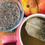 Peachy Green Energy Smoothie vegan dairy-free clean eating smoothie with green tea, peaches, chia seeds, spinach