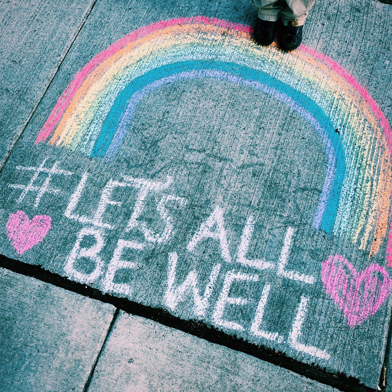 Lets All Be Well rainbow chalk sidewalk mural